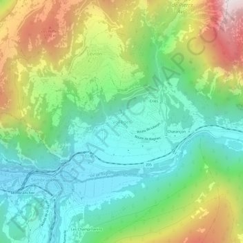 Mappa topografica Vollèges, altitudine, rilievo