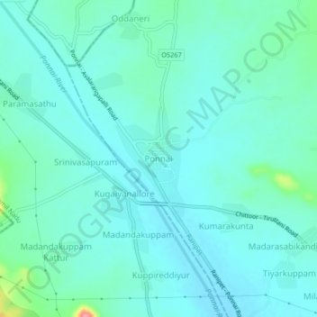 Mappa topografica Ponnai, altitudine, rilievo