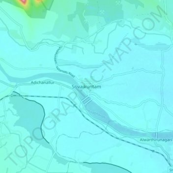 Mappa topografica Srivaikuntam, altitudine, rilievo
