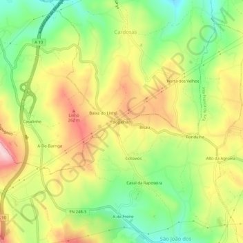 Mappa topografica Bogalhão, altitudine, rilievo