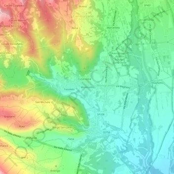 Mappa topografica Monticello, altitudine, rilievo