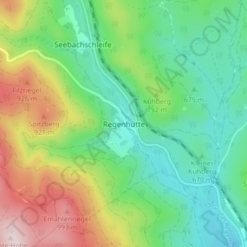 Mappa topografica Regenhütte, altitudine, rilievo