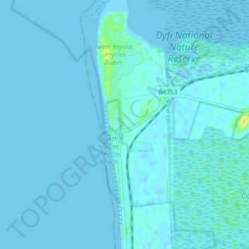 Mappa topografica Ynyslas, altitudine, rilievo