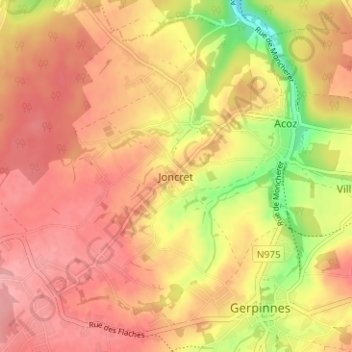 Mappa topografica Joncret, altitudine, rilievo