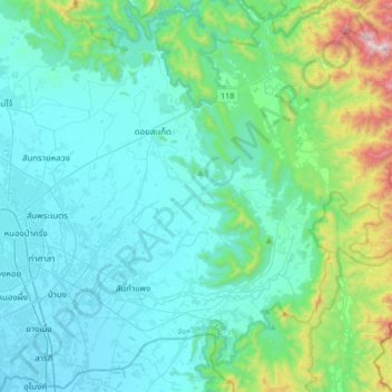 Mappa topografica Mae Pong, altitudine, rilievo