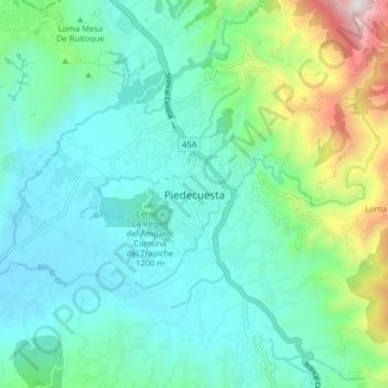 Mappa topografica Piedecuesta, altitudine, rilievo