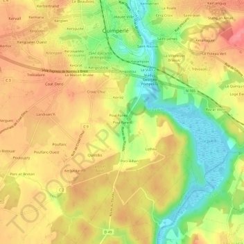 Mappa topografica Poul Raned, altitudine, rilievo