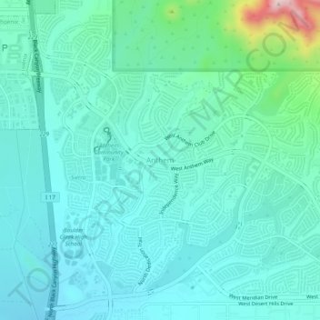 Mappa topografica Anthem, altitudine, rilievo