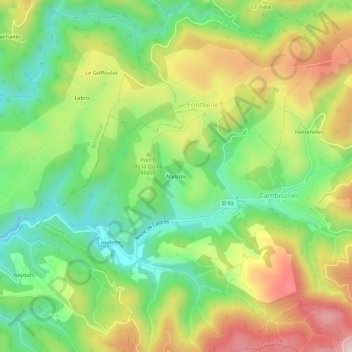 Mappa topografica Malcros, altitudine, rilievo