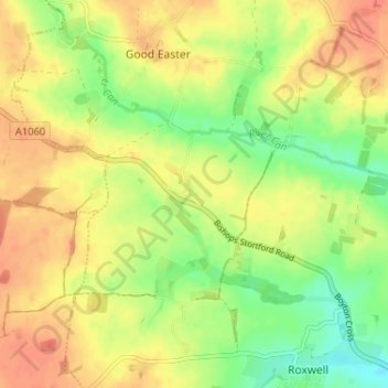 Mappa topografica Chalk End, altitudine, rilievo