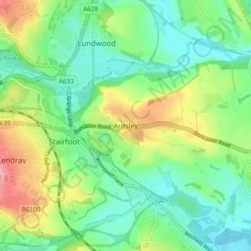 Mappa topografica Ardsley, altitudine, rilievo