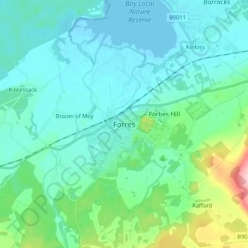 Mappa topografica Forres, altitudine, rilievo