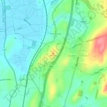Mappa topografica Hanging Hill, altitudine, rilievo