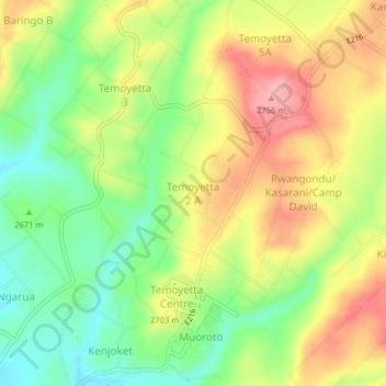 Mappa topografica Temoyetta 2 A, altitudine, rilievo
