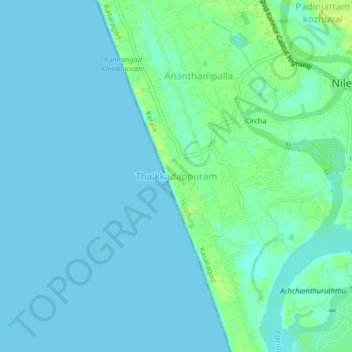 Mappa topografica Thaikkadappuram, altitudine, rilievo