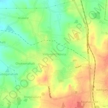 Mappa topografica Vishvanathapura, altitudine, rilievo