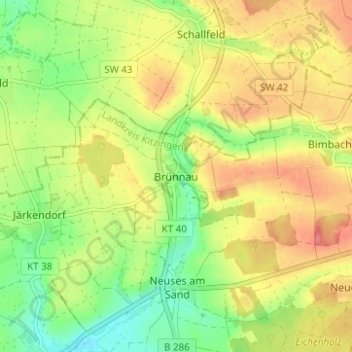 Mappa topografica Brünnau, altitudine, rilievo