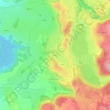 Mappa topografica Soyria, altitudine, rilievo