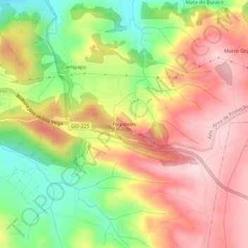 Mappa topografica Fagundes, altitudine, rilievo