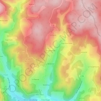 Mappa topografica Montcebroux, altitudine, rilievo