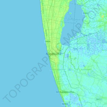 Mappa topografica Alappuzha, altitudine, rilievo