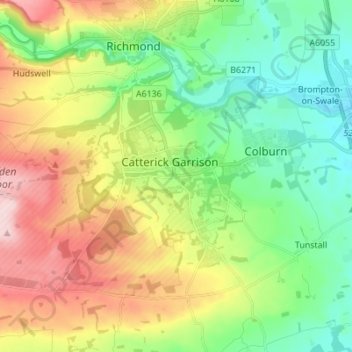 Mappa topografica Catterick Garrison, altitudine, rilievo