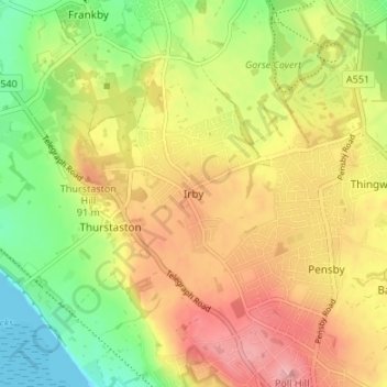 Mappa topografica Irby, altitudine, rilievo