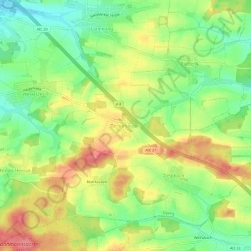 Mappa topografica Tattenhausen, altitudine, rilievo