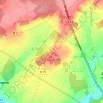Mappa topografica Les Meuliniers, altitudine, rilievo