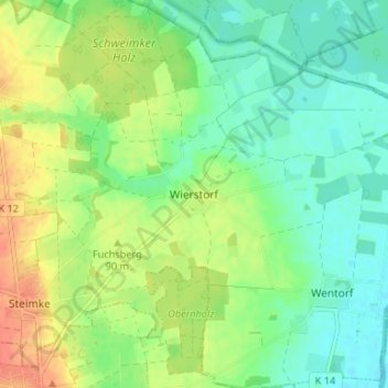 Mappa topografica Wierstorf, altitudine, rilievo