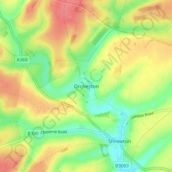 Mappa topografica Orcheston, altitudine, rilievo