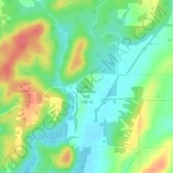 Mappa topografica Lavender Hill, altitudine, rilievo