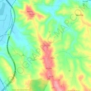 Mappa topografica Abrunheira, altitudine, rilievo