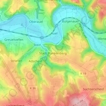 Mappa topografica Stadt Blankenberg, altitudine, rilievo