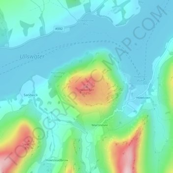 Mappa topografica Hallin Fell, altitudine, rilievo