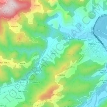 Mappa topografica Cañedo, altitudine, rilievo