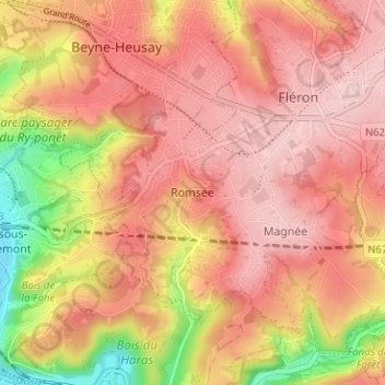 Mappa topografica Romsée, altitudine, rilievo