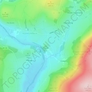 Mappa topografica Haugh, altitudine, rilievo