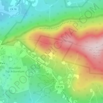 Mappa topografica Catskill mountains view, altitudine, rilievo