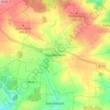 Mappa topografica Stopfenheim, altitudine, rilievo