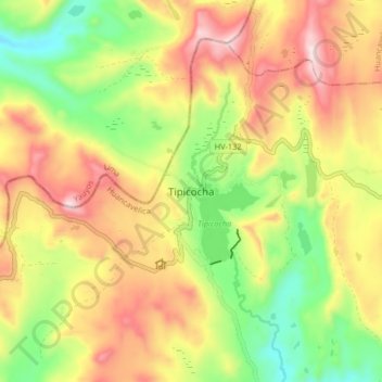 Mappa topografica Tipicocha, altitudine, rilievo