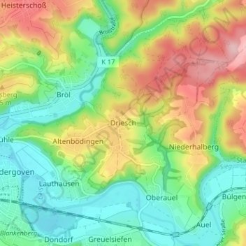 Mappa topografica Driesch, altitudine, rilievo
