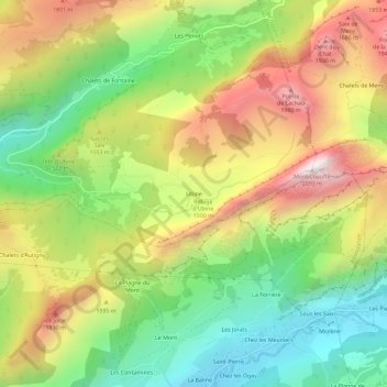 Mappa topografica Ubine, altitudine, rilievo
