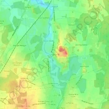 Mappa topografica Longchamp, altitudine, rilievo