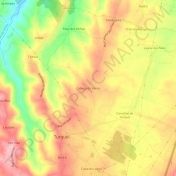 Mappa topografica Cabeço do Vento, altitudine, rilievo