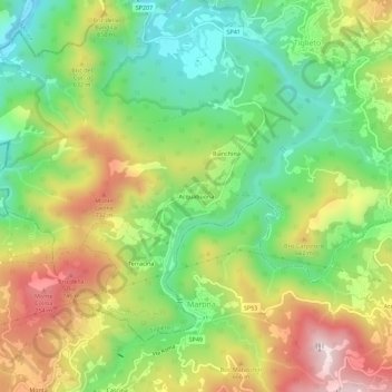 Mappa topografica Acquabuona, altitudine, rilievo