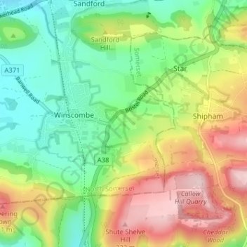 Mappa topografica Sidcot, altitudine, rilievo