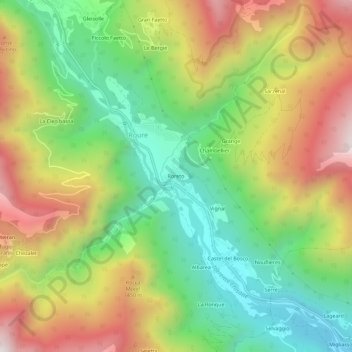 Mappa topografica Roreto, altitudine, rilievo