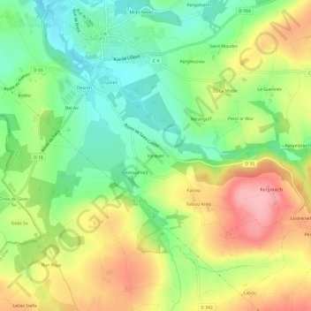 Mappa topografica Kerever, altitudine, rilievo