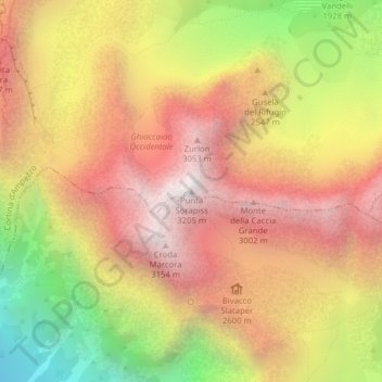 Mappa topografica Punta Sorapiss, altitudine, rilievo